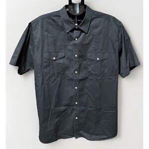 Double Pump Mens 2X Black Western Pearl Snap Cowboy Cotton‎ Short Sleeve Shirt